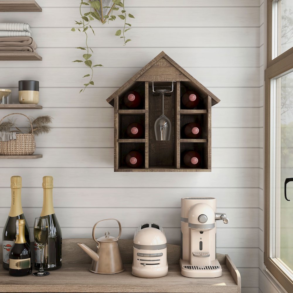 Bales Rustic Wood 6-Bottle Wine Rack in Reclaimed Oak. Picture 2