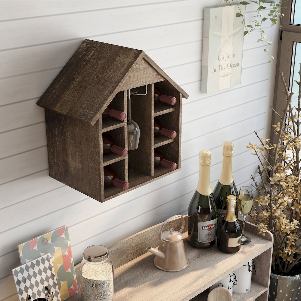 Bales Rustic Wood 6-Bottle Wine Rack in Reclaimed Oak. Picture 3