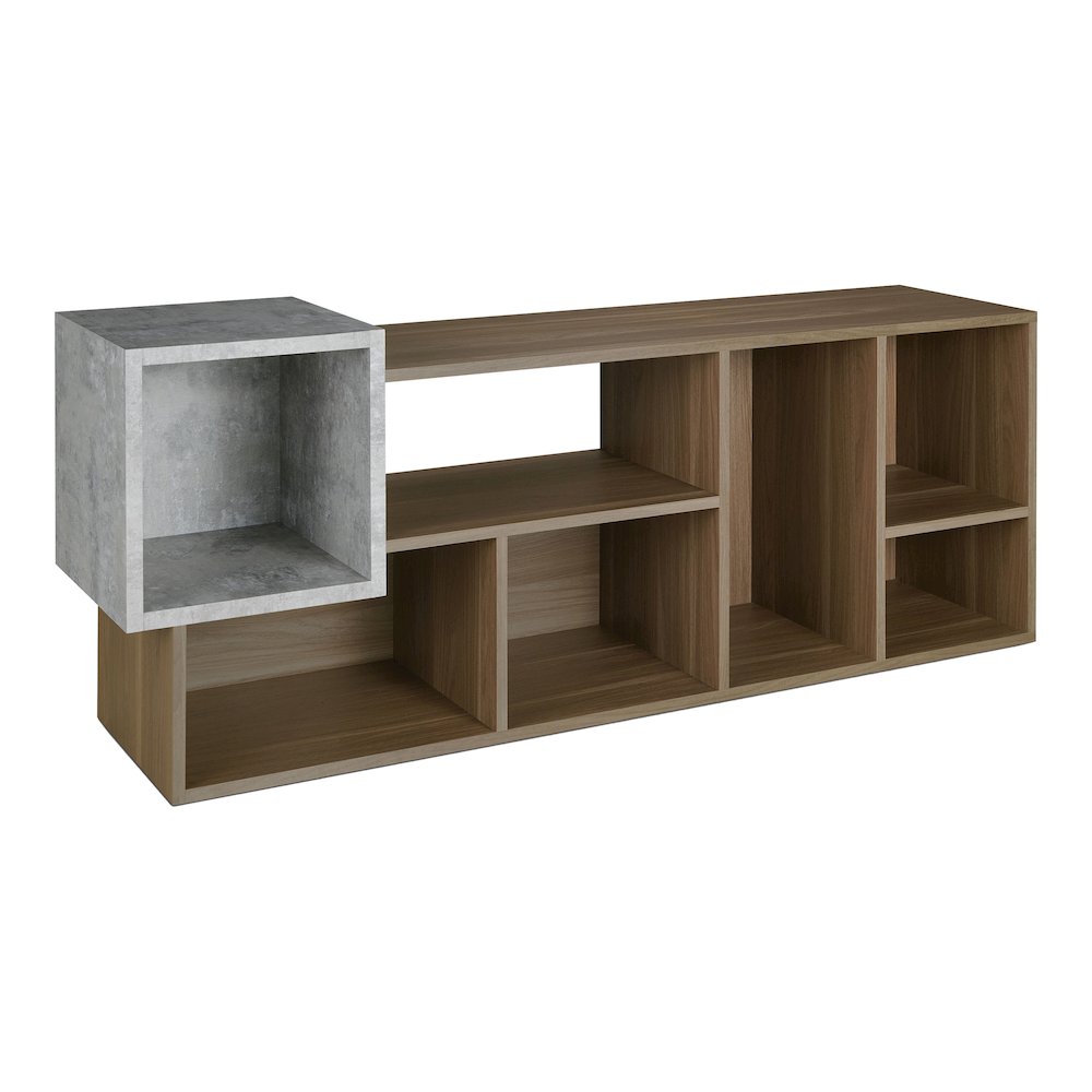 Mulle Contemporary 7-Shelf Geometric Bookcase, Honey Walnut. Picture 1