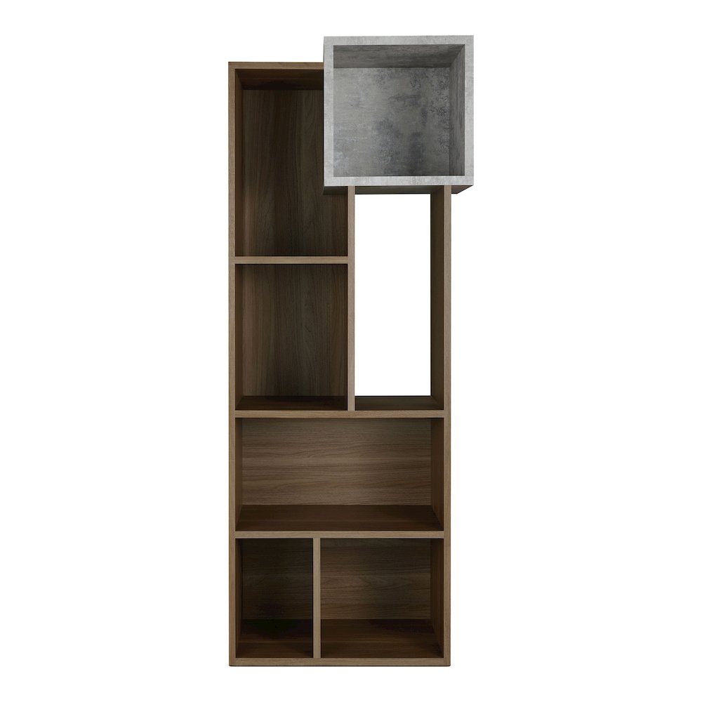 Mulle Contemporary 7-Shelf Geometric Bookcase, Honey Walnut. Picture 2