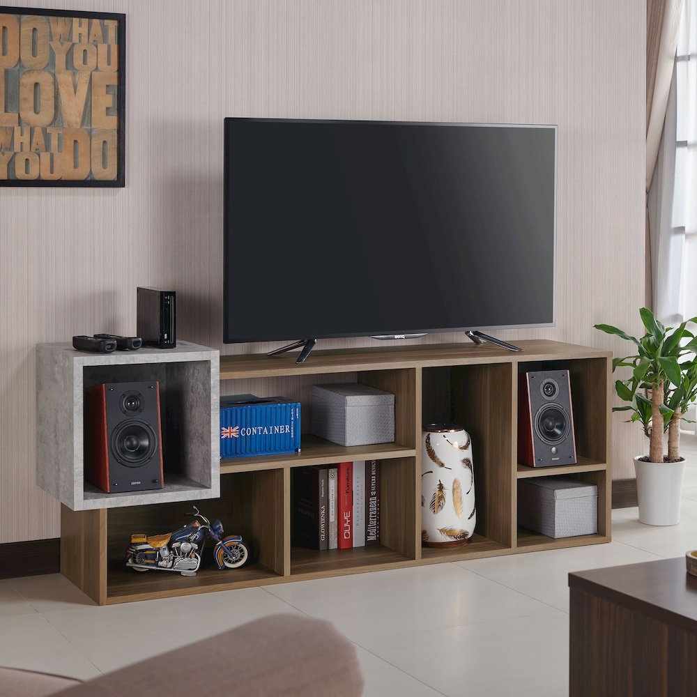 Mulle Contemporary 7-Shelf Geometric Bookcase, Honey Walnut. Picture 5