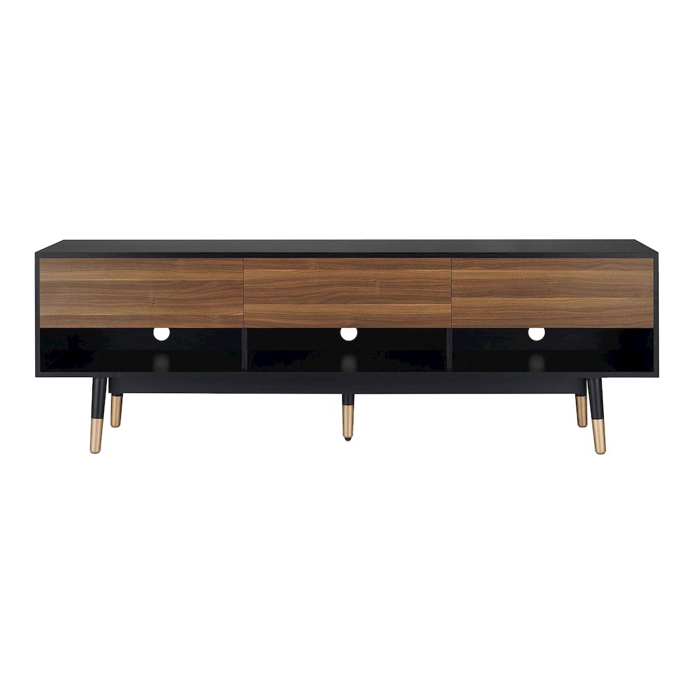 Zuna Mid-Century Modern Wood 3-Drawer TV Stand in Black. Picture 2