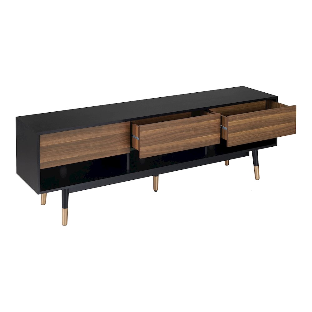 Zuna Mid-Century Modern Wood 3-Drawer TV Stand in Black. Picture 3