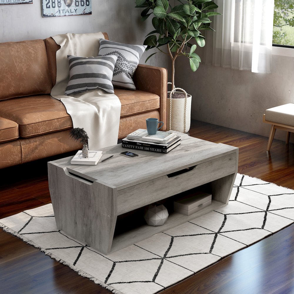 Edwards Wood Lift-Top Coffee Table in Vintage Gray. Picture 4