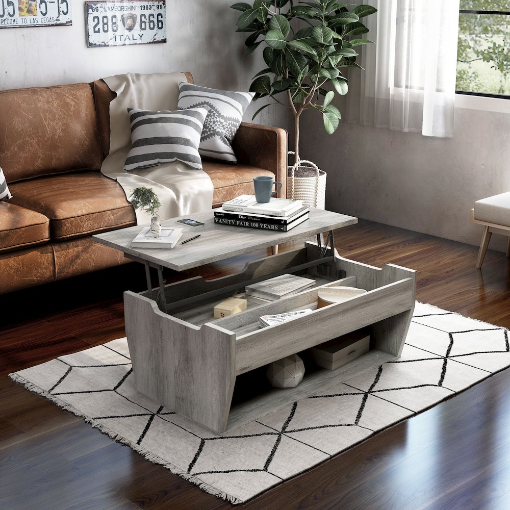 Edwards Wood Lift-Top Coffee Table in Vintage Gray. Picture 5