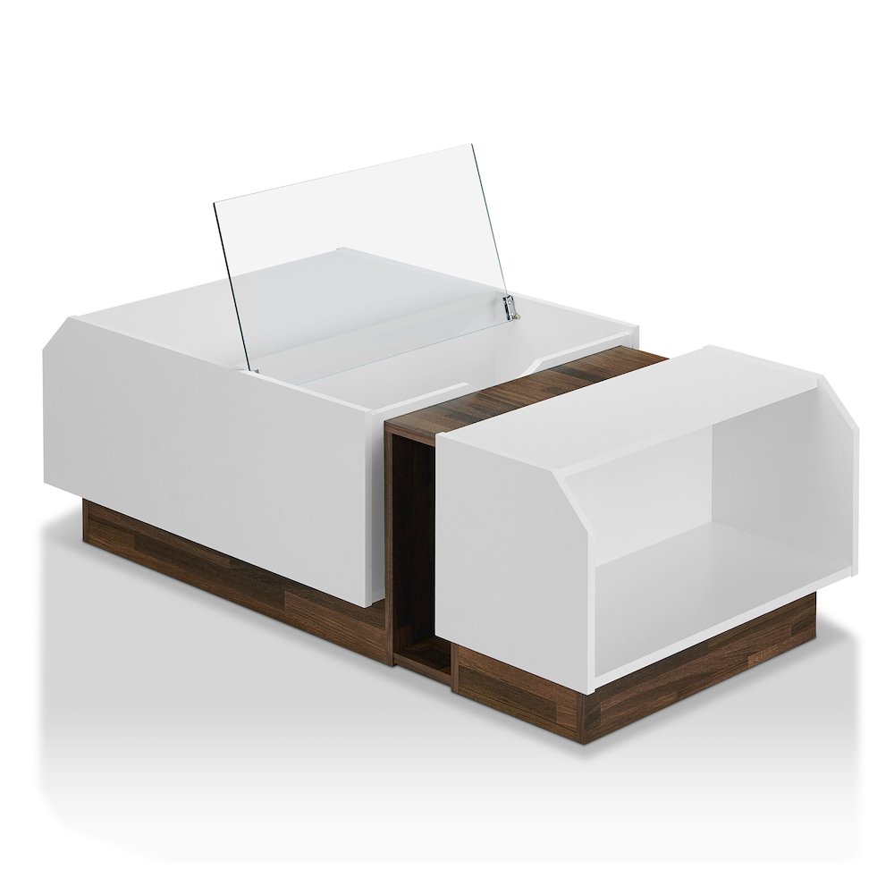 Plano Contemporary Wood Storage Coffee Table in White. Picture 3