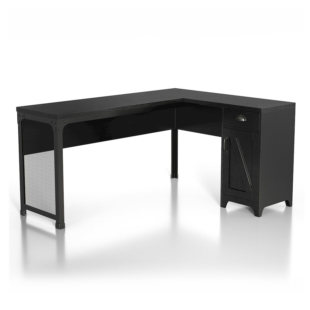 Elk 1-Drawer and 2-Shelf Wood L-Shaped Desk in Black. Picture 1