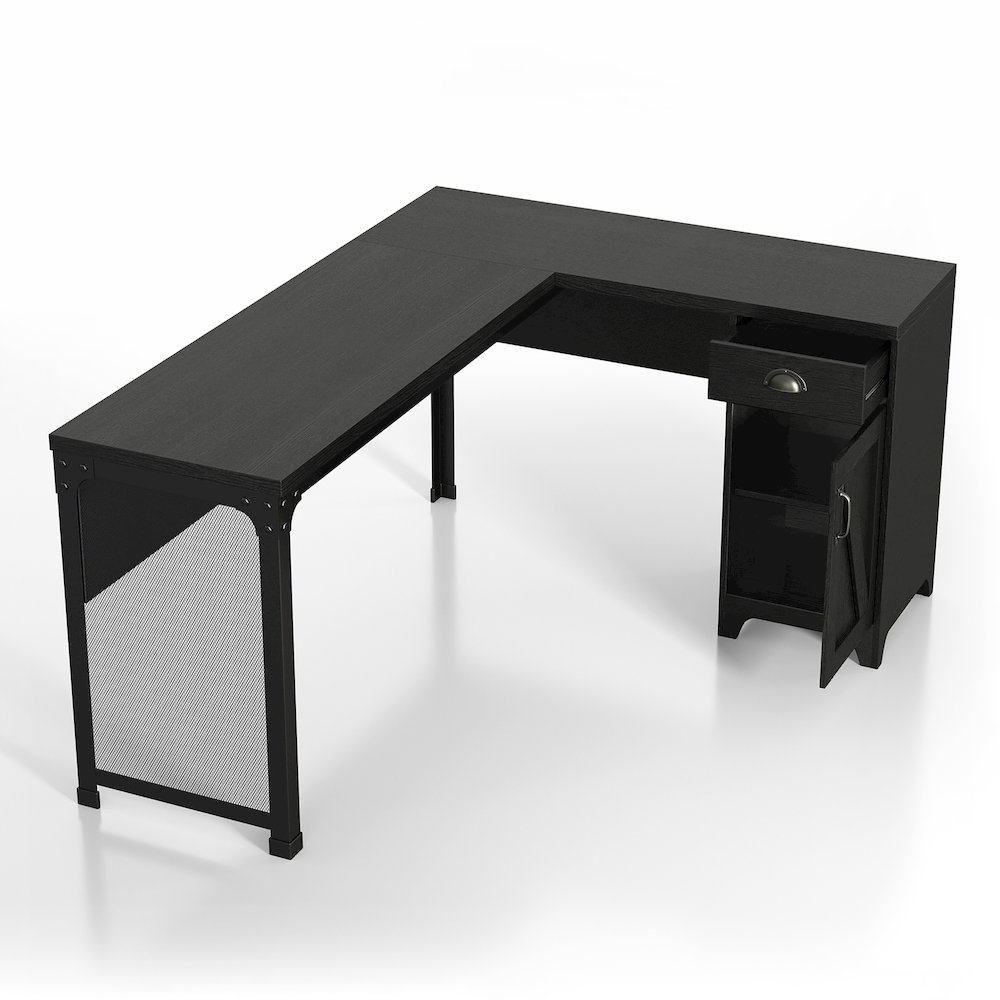 Elk 1-Drawer and 2-Shelf Wood L-Shaped Desk in Black. Picture 2