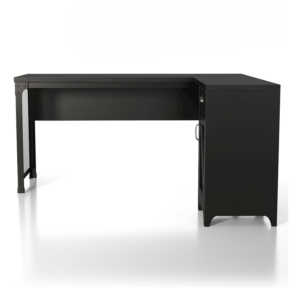 Elk 1-Drawer and 2-Shelf Wood L-Shaped Desk in Black. Picture 3