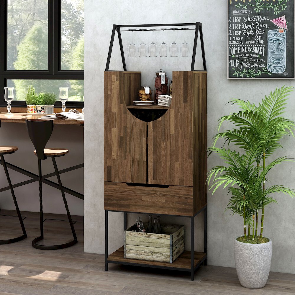 Robble Industrial Wood Wine Cabinet in Light Hickory Brown. Picture 4