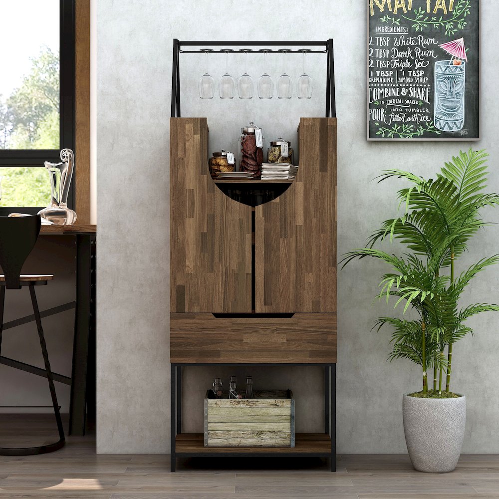 Robble Industrial Wood Wine Cabinet in Light Hickory Brown. Picture 5