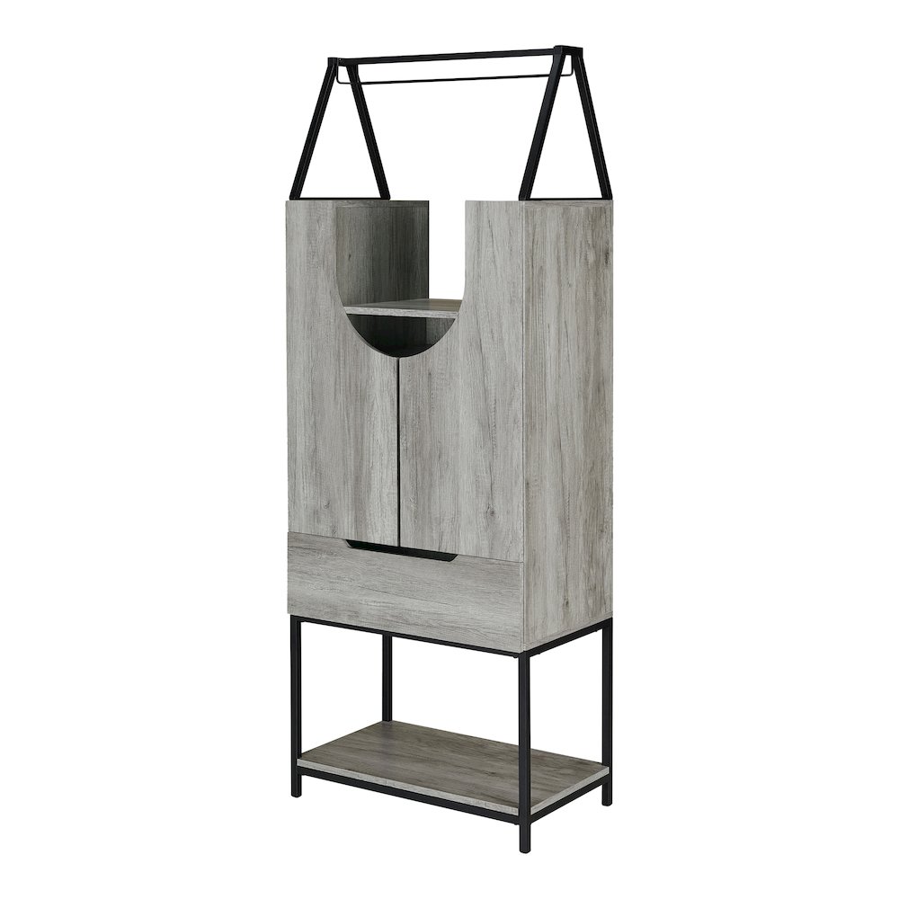 Robble Industrial Wood Wine Cabinet in Vintage Gray Oak. Picture 1