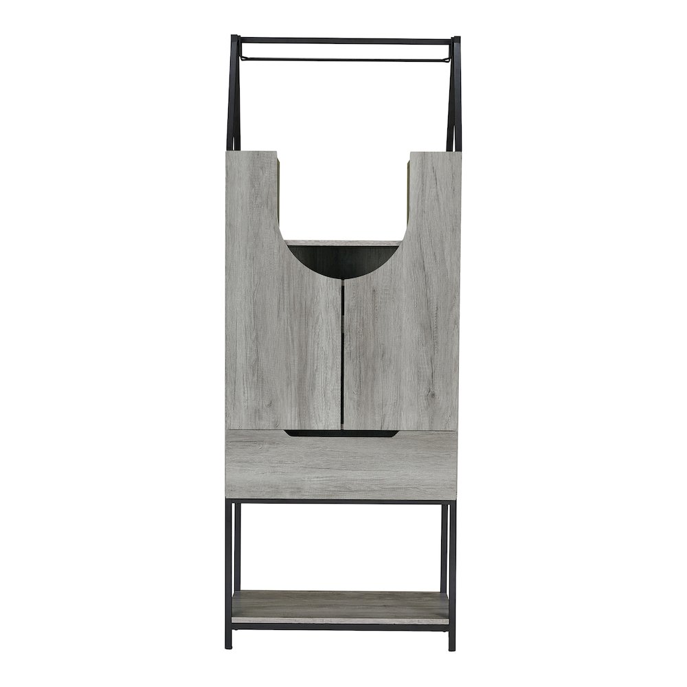 Robble Industrial Wood Wine Cabinet in Vintage Gray Oak. Picture 2