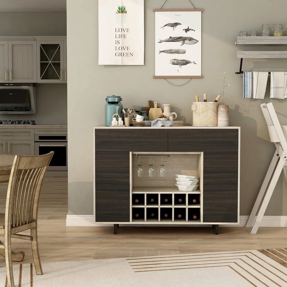 Tarian Wood 10-Bottle Buffet Server in Natural Oak. Picture 5