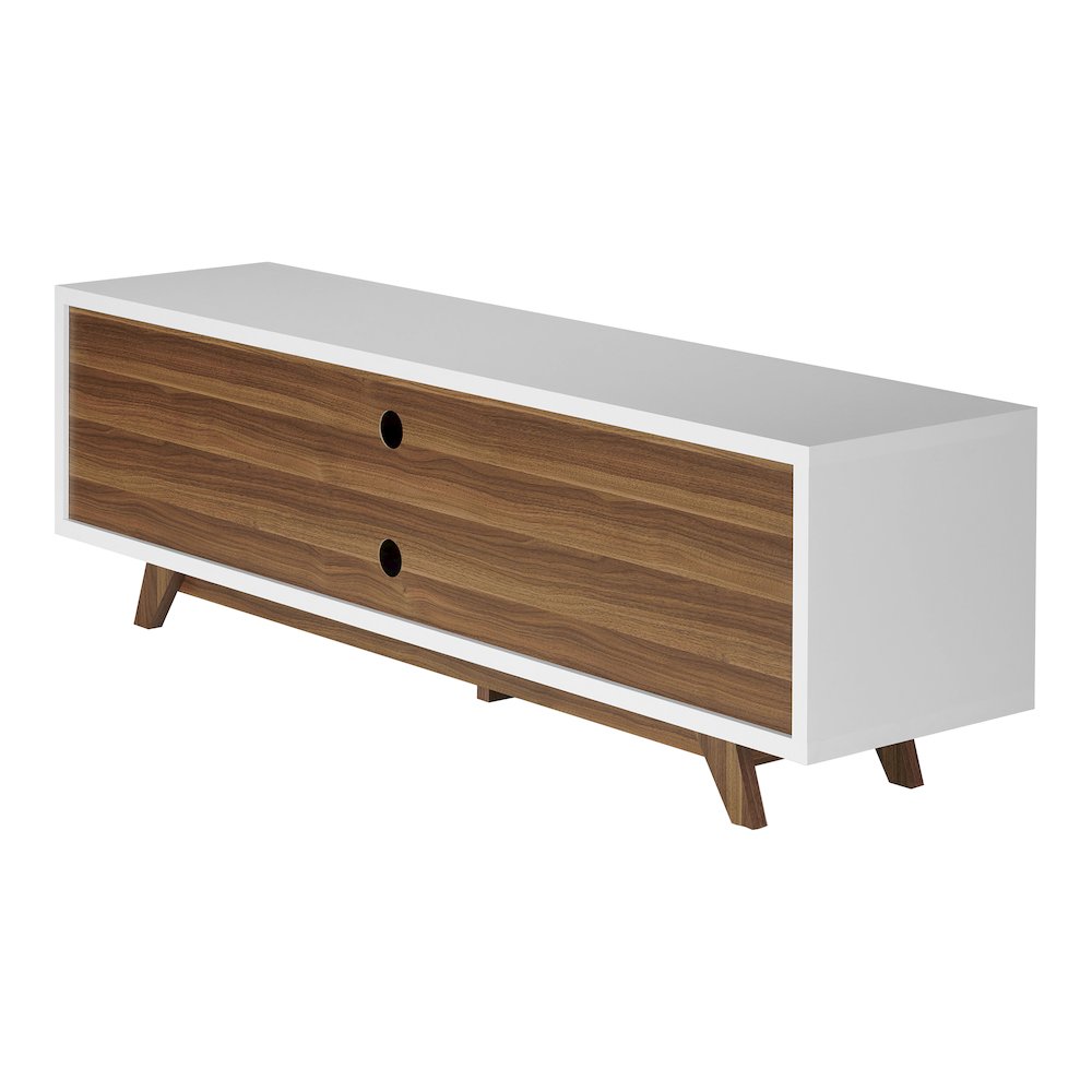 Neva 6-Shelf Wood 63" TV Stand with Sliding Door, White. Picture 5