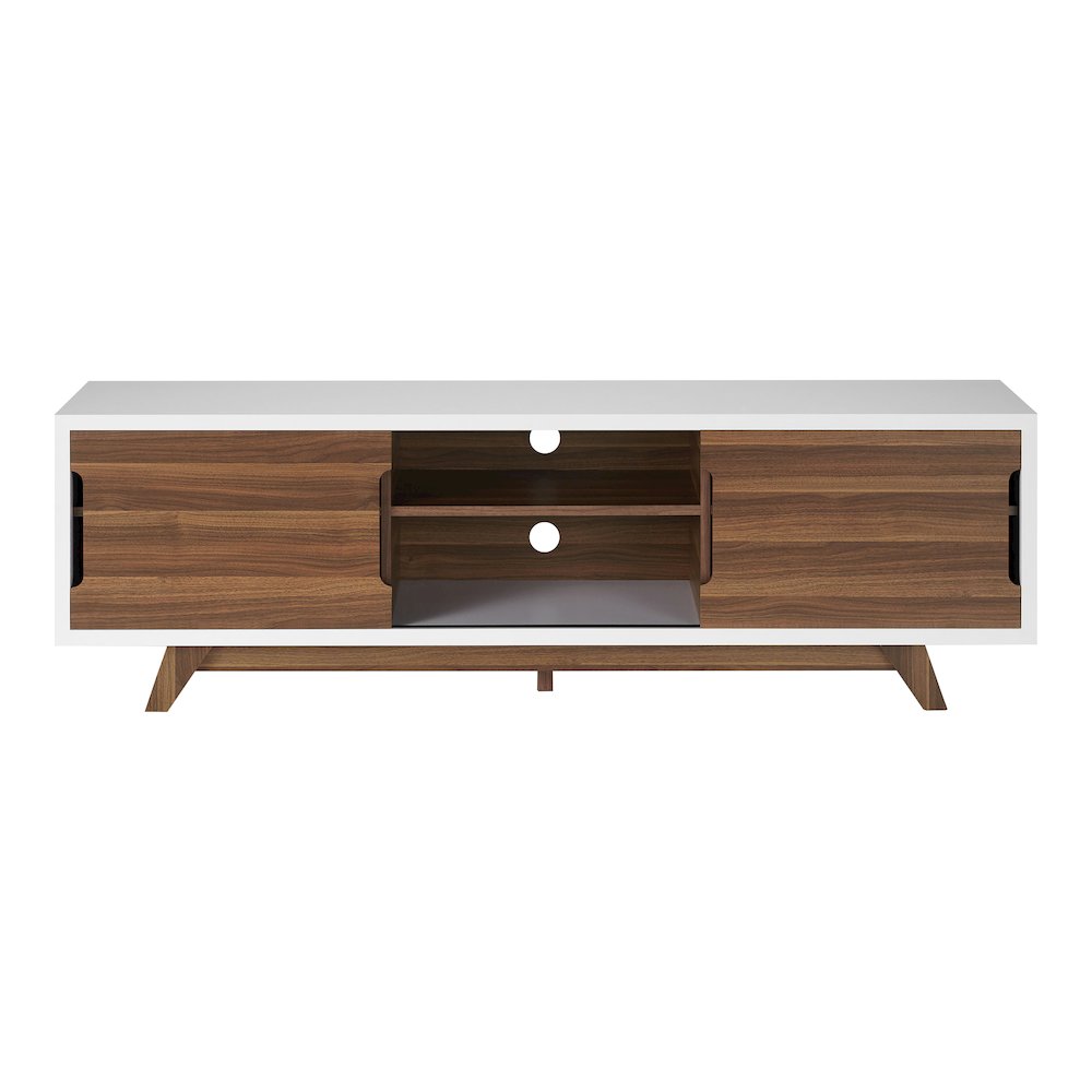 Neva 6-Shelf Wood 63" TV Stand with Sliding Door, White. Picture 1