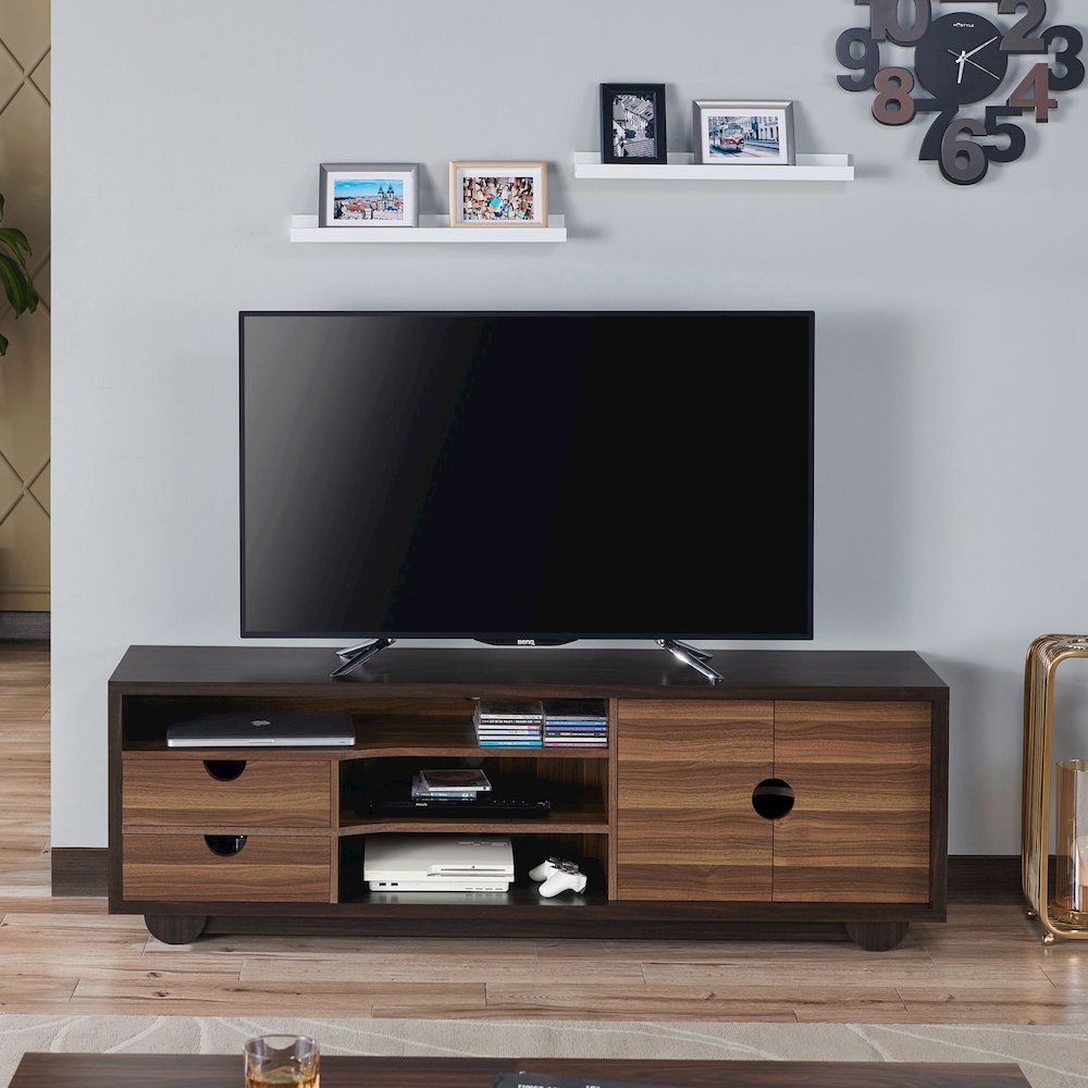 Evo Contemporary Wood 2-Drawer TV Stand in Brown Wenge. Picture 4