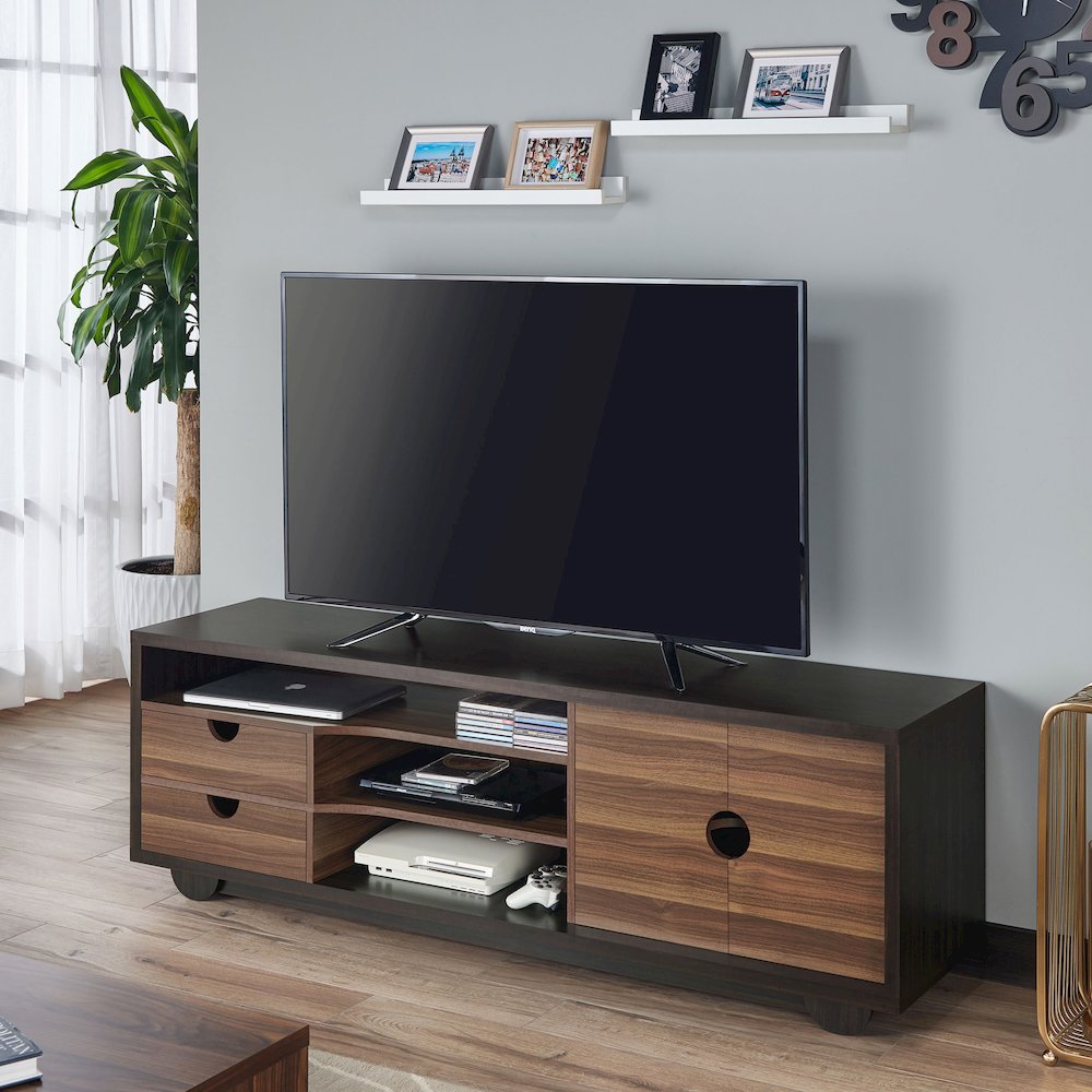 Evo Contemporary Wood 2-Drawer TV Stand in Brown Wenge. Picture 5