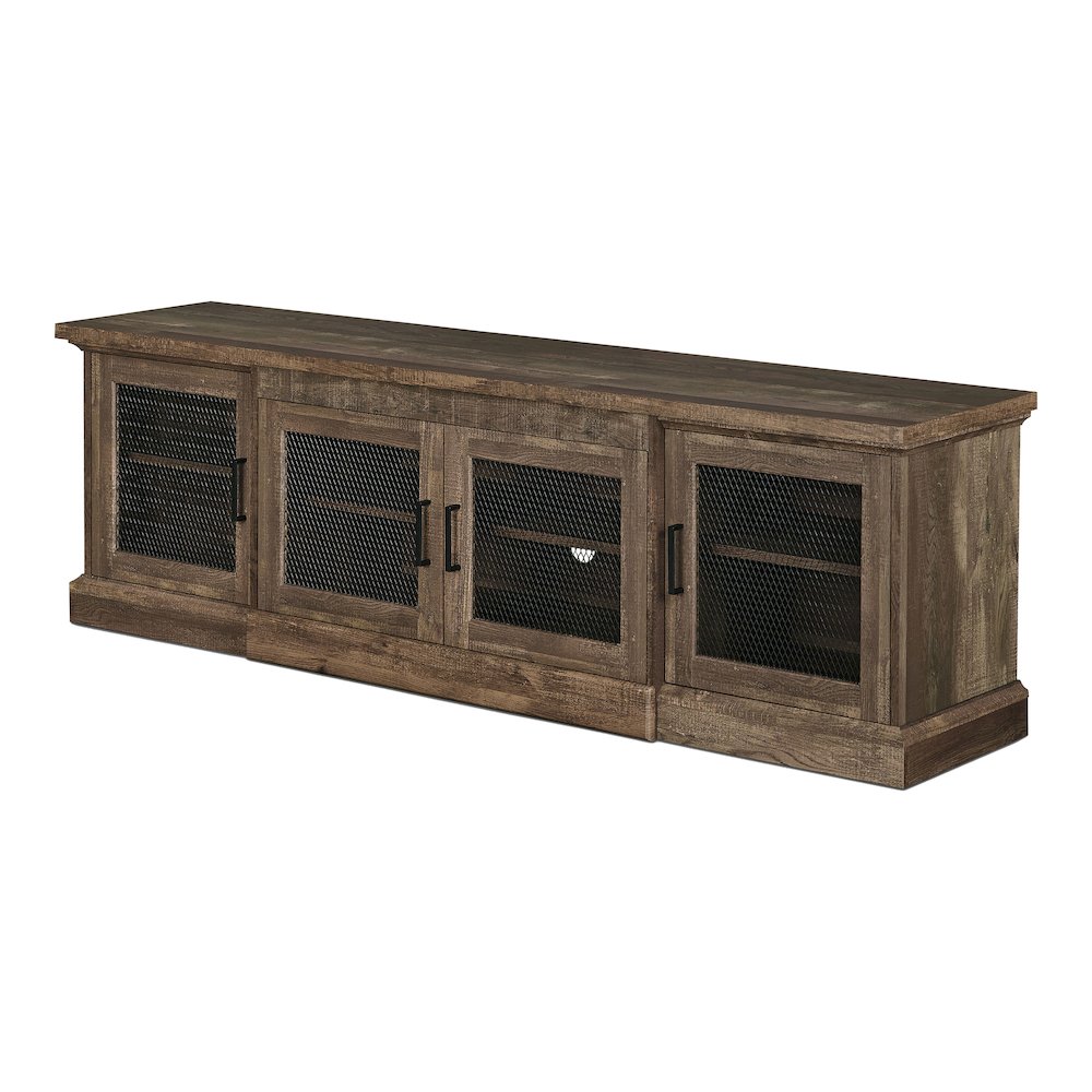 Einez Transitional Wood 6-Shelf TV Stand in Reclaimed Oak. Picture 1