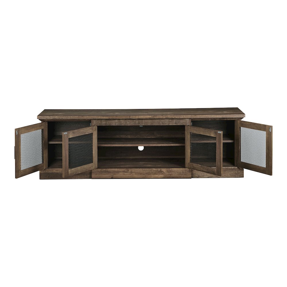 Einez Transitional Wood 6-Shelf TV Stand in Reclaimed Oak. Picture 3