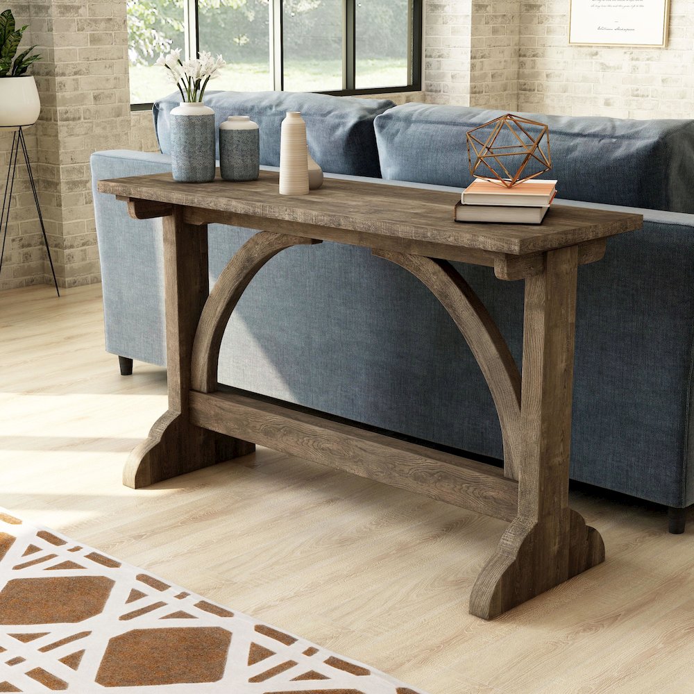 Linx Rustic Wood Rectangle Console Table in Reclaimed Oak. Picture 4