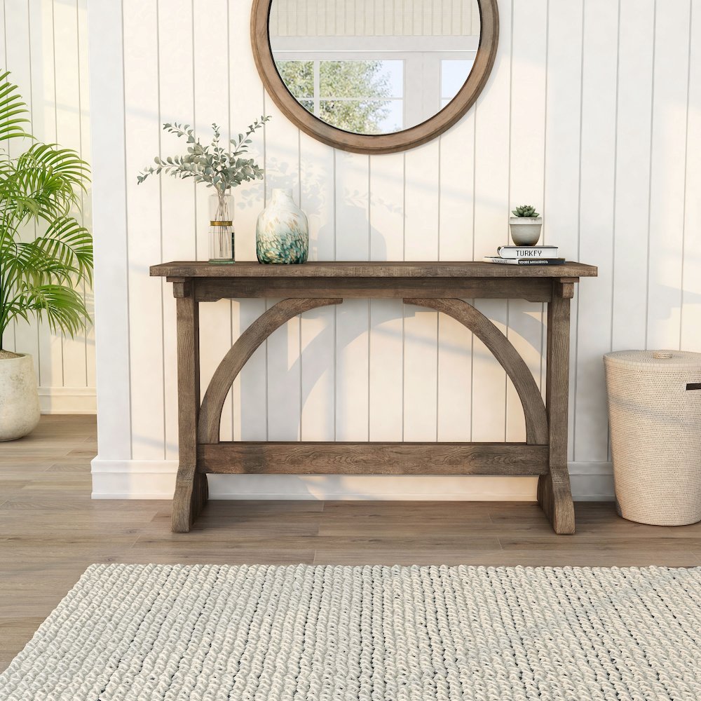 Linx Rustic Wood Rectangle Console Table in Reclaimed Oak. Picture 5