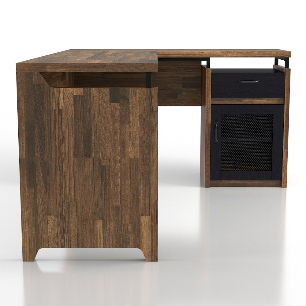 Darande L-Shape Light Hickory Composite 1-Drawer Writing Desk with Storage. Picture 2