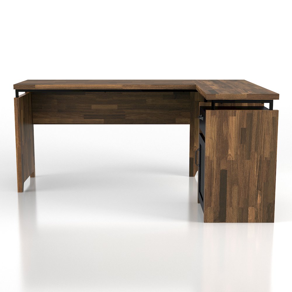 Darande L-Shape Light Hickory Composite 1-Drawer Writing Desk with Storage. Picture 3