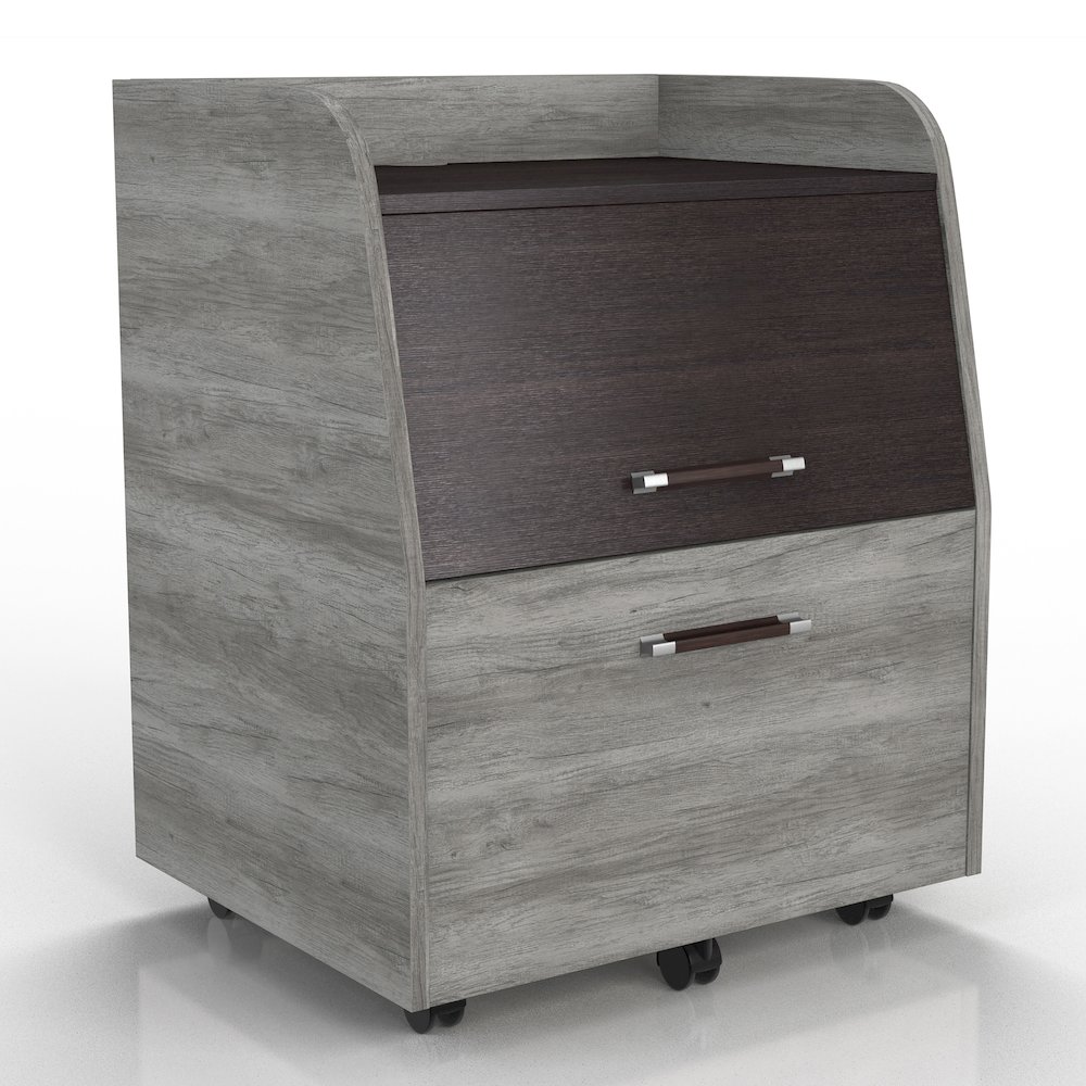 Anneta 1-Drawer and 1-Shelf Wood File Cabinet with Caster, Vintage Gray Oak. Picture 1
