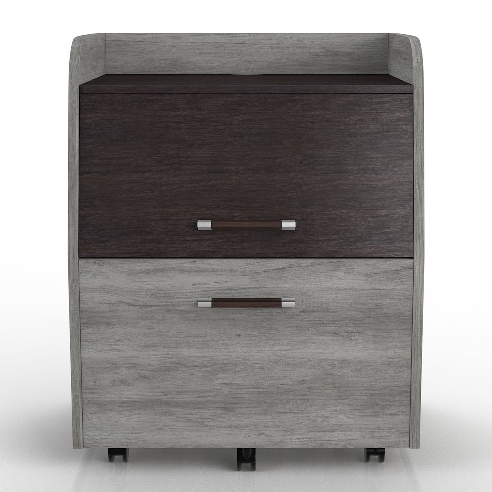 Anneta 1-Drawer and 1-Shelf Wood File Cabinet with Caster, Vintage Gray Oak. Picture 2