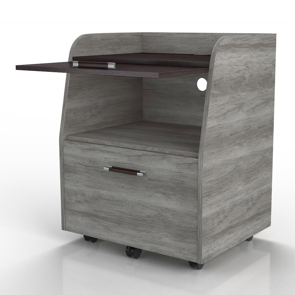 Anneta 1-Drawer and 1-Shelf Wood File Cabinet with Caster, Vintage Gray Oak. Picture 4