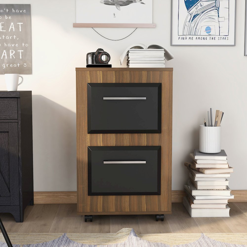 Kettering 2-Drawer Wood File Cabinet with Caster, Light Walnut. Picture 5