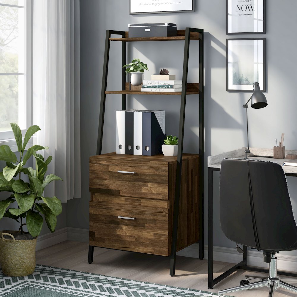 Elm Wood 1-Drawer File Cabinet in Light Brown Hickory. Picture 4