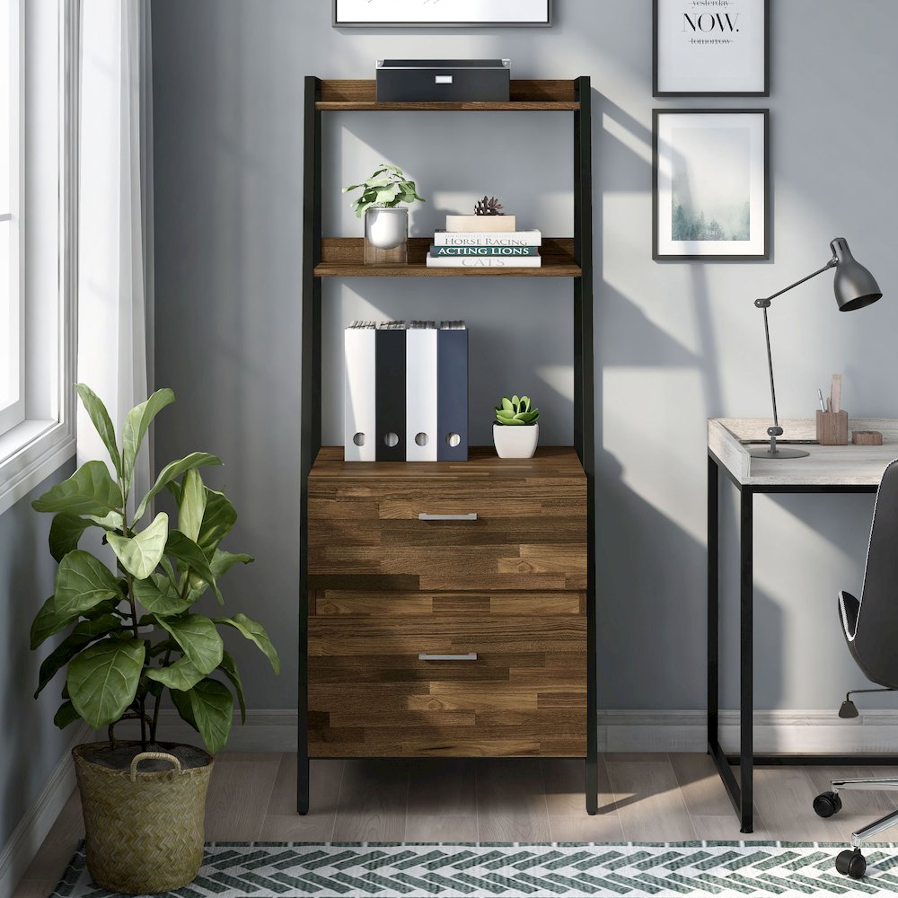 Elm Wood 1-Drawer File Cabinet in Light Brown Hickory. Picture 5