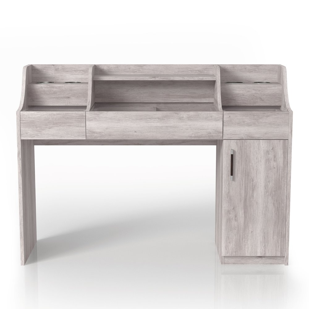 Elm Wood Multi-Storage Vanity Table in Coastal White. Picture 2