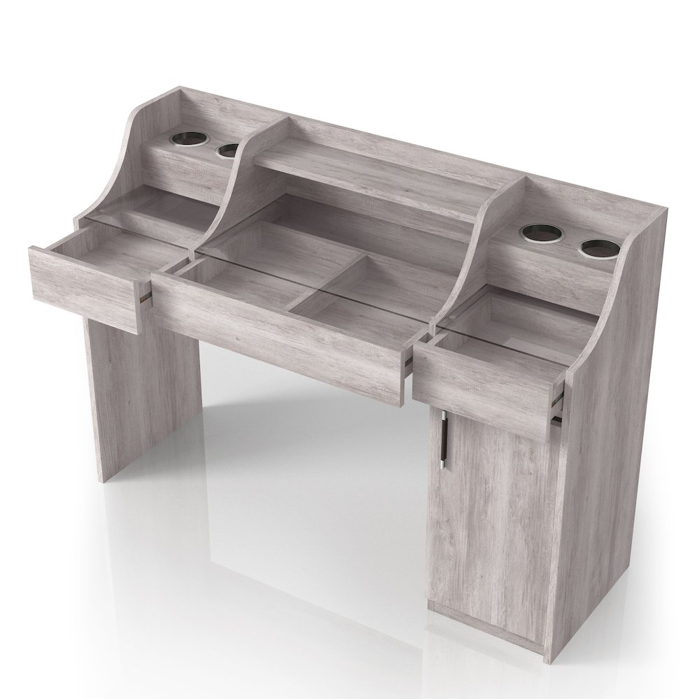 Elm Wood Multi-Storage Vanity Table in Coastal White. Picture 4