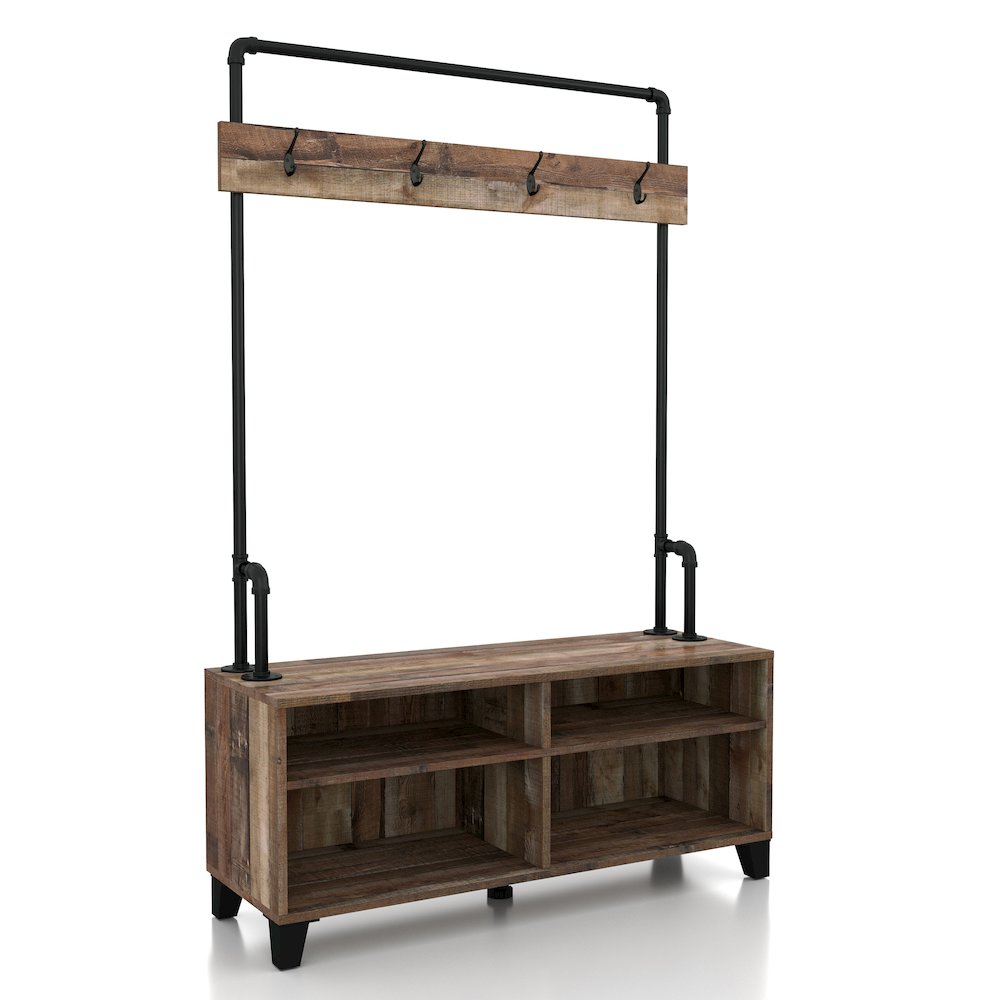 Musa 4-Shelf Wood Reclaimed Barnwood Hall Tree with 4-Hook. Picture 1