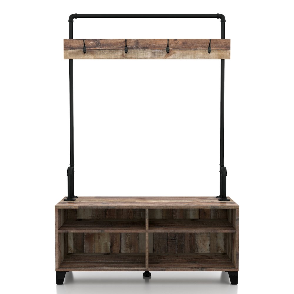 Musa 4-Shelf Wood Reclaimed Barnwood Hall Tree with 4-Hook. Picture 2