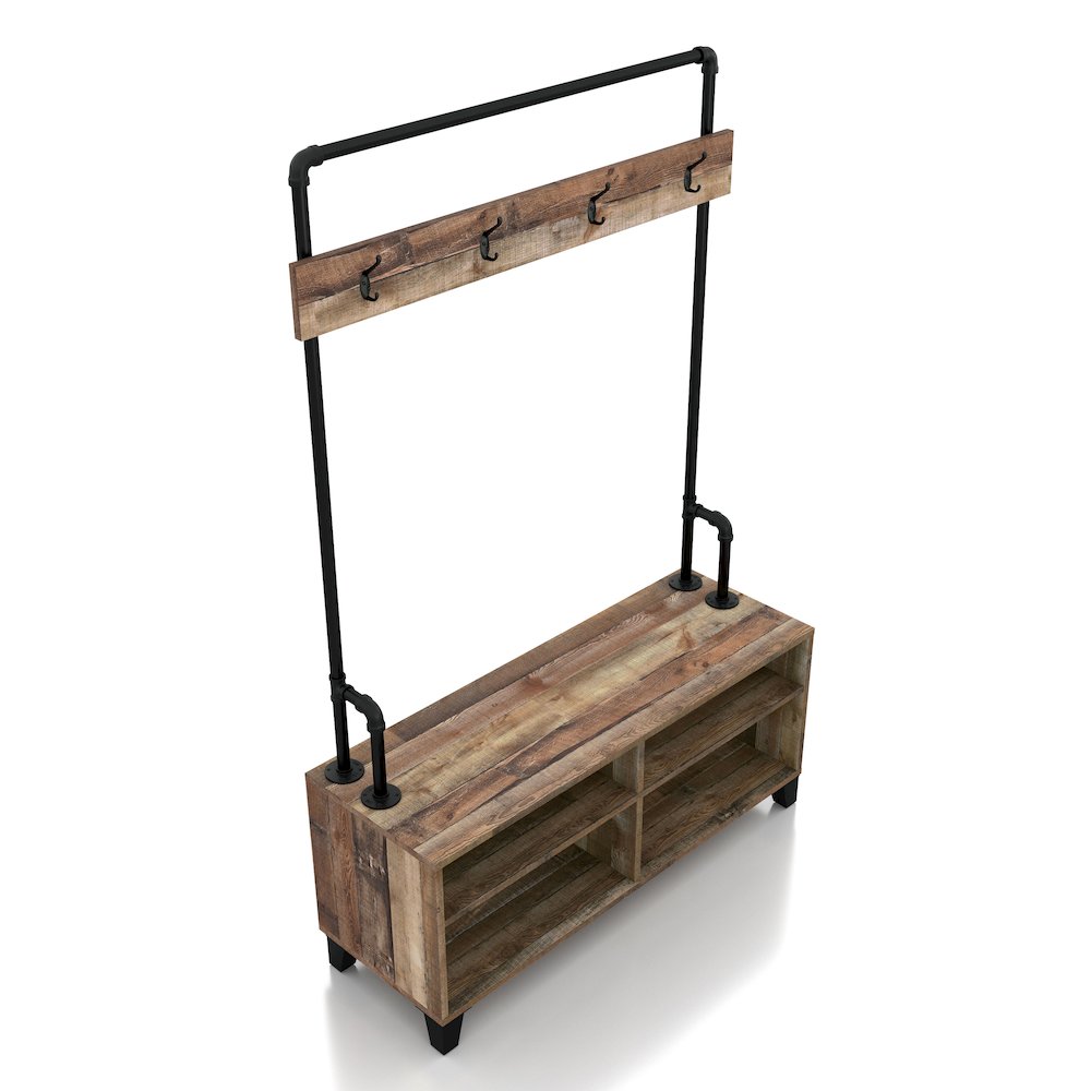 Musa 4-Shelf Wood Reclaimed Barnwood Hall Tree with 4-Hook. Picture 4