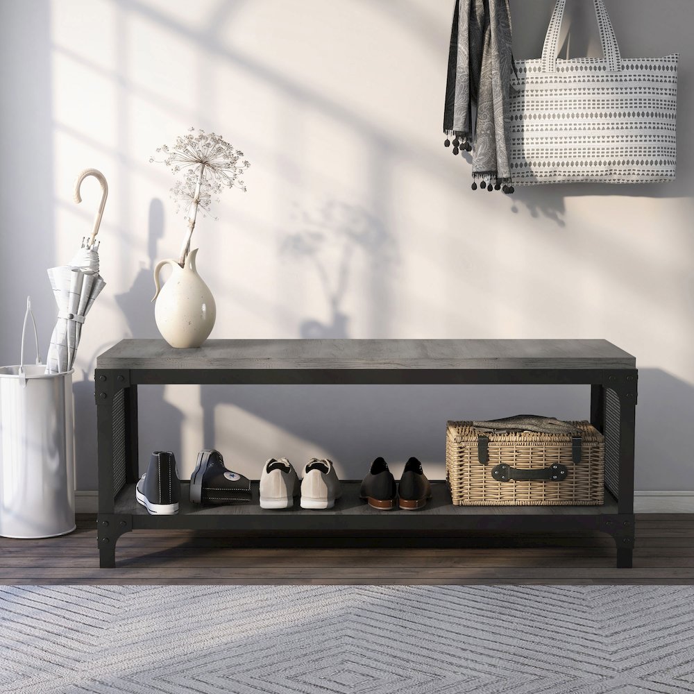 Musa Lower Storage Shelf Wood Bench. Picture 3