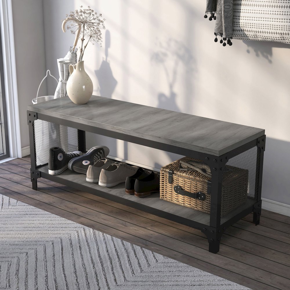Musa Lower Storage Shelf Wood Bench. Picture 4