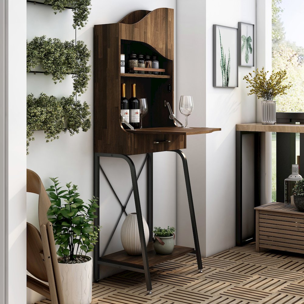 Jax Wood 2-Shelf Mini Bar in Light Hickory Brown. Picture 5