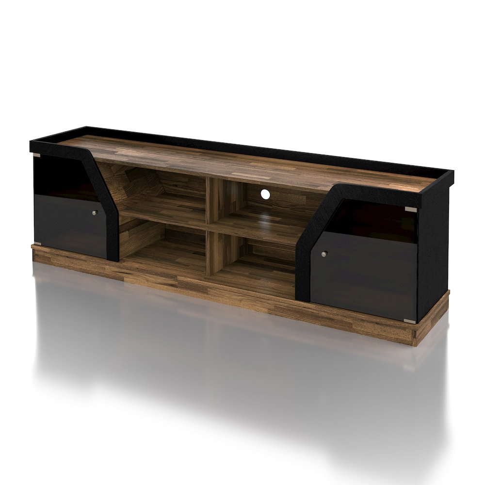 Mounthill 8-Shelf Wood 70" TV Stand with 2 Doors, Light Hickory. Picture 1