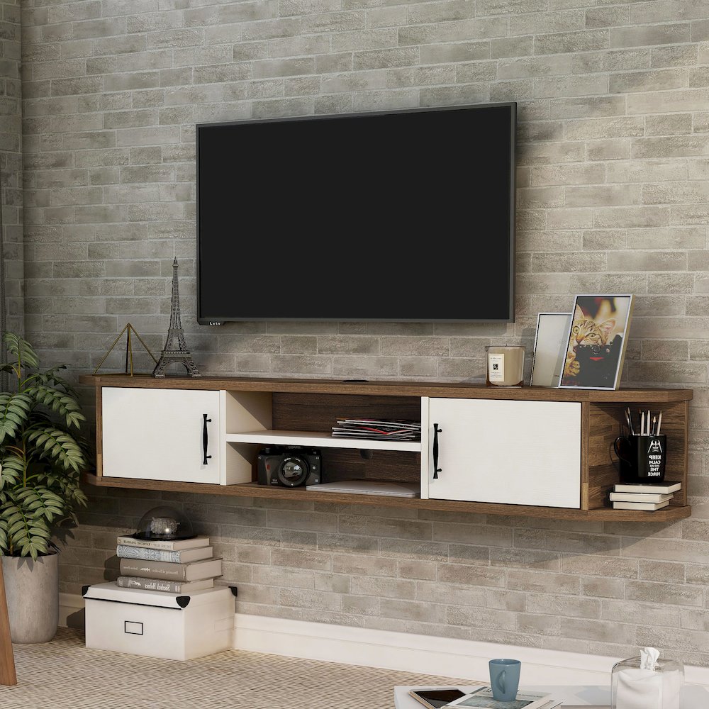 Thurles 2-Door Wood White Floating TV Console. Picture 4