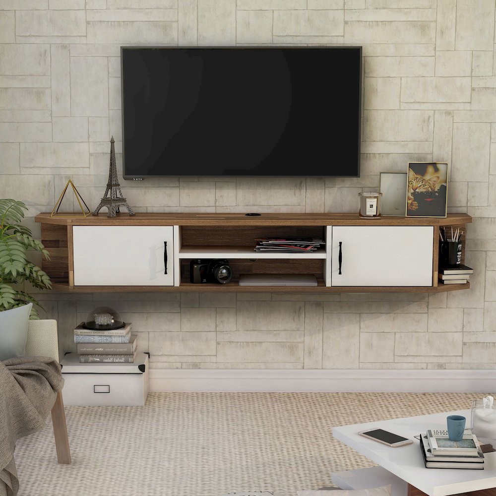 Thurles 2-Door Wood White Floating TV Console. Picture 5