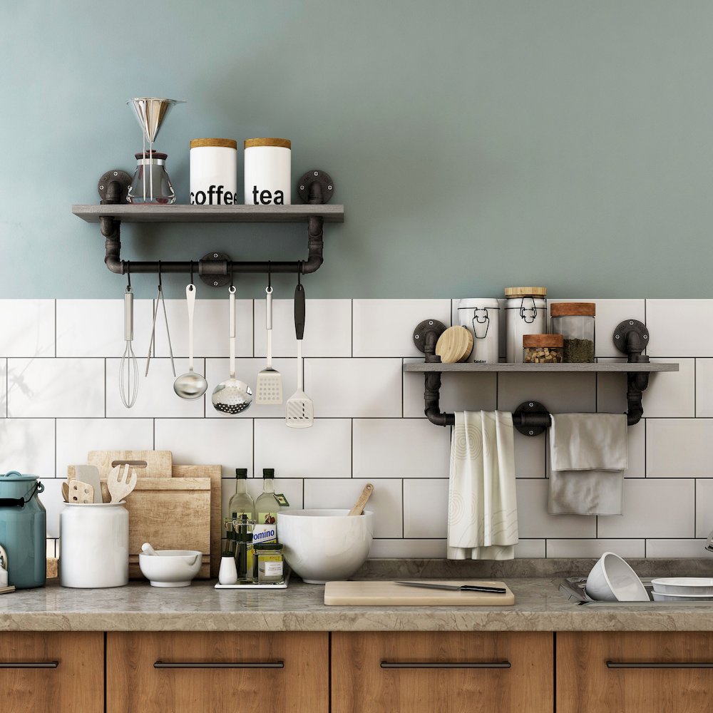Gren Industrial Metal Floating Shelf in Gray and Black. Picture 4