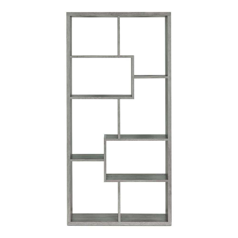 Twain Contemporary 10-Shelf Geometric Bookcase, Vintage Gray Oak. Picture 2