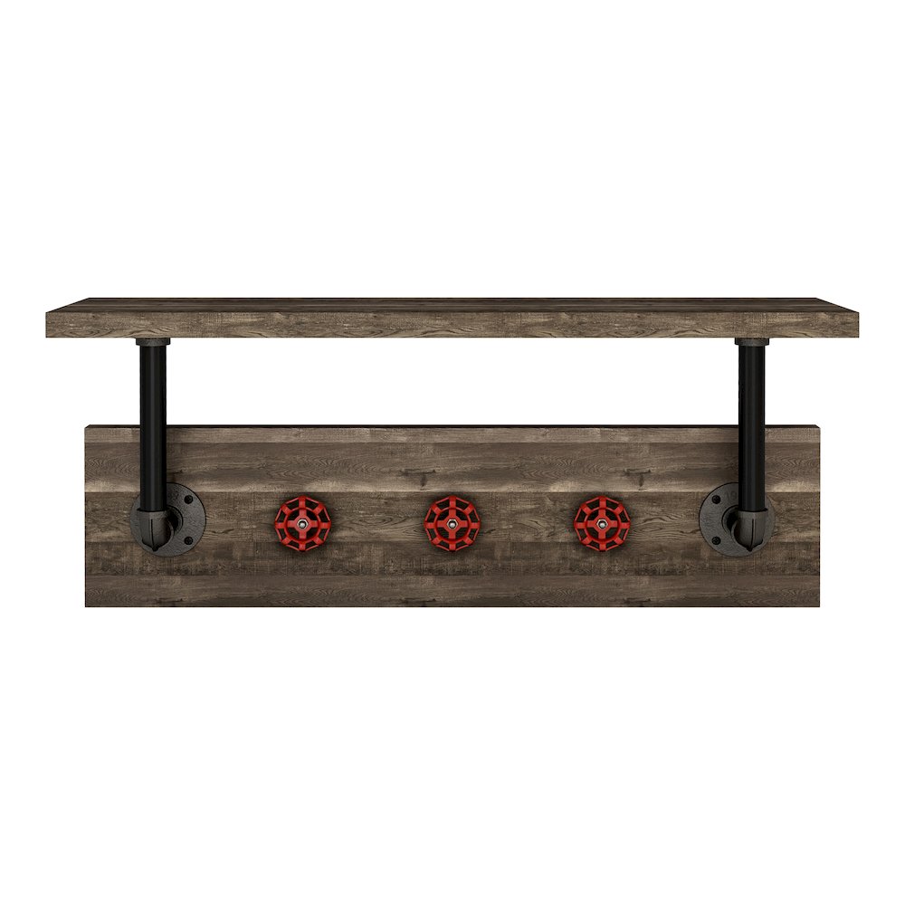 Trent 1-Shelf Wood Reclaimed Oak Decorative Wall Shelf with 3 Hooks. Picture 2