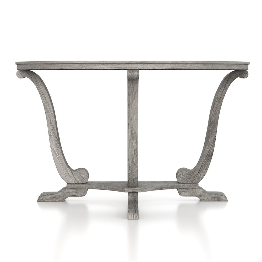 Dongola 47.95 in. Vintage Gray Oak Half Moon Wood Console Table. Picture 1