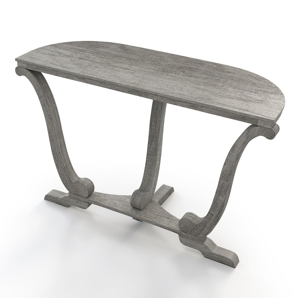 Dongola 47.95 in. Vintage Gray Oak Half Moon Wood Console Table. Picture 2